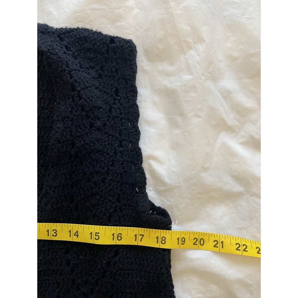 Women's Wool Prada Open Knit Crochet Vest Size 42 ( US 4/6) Granny Core Black - Picture 3 of 7